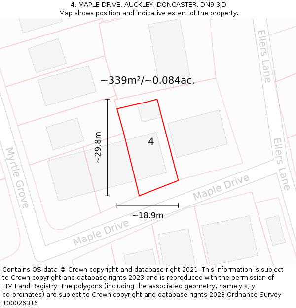 4, MAPLE DRIVE, AUCKLEY, DONCASTER, DN9 3JD: Plot and title map