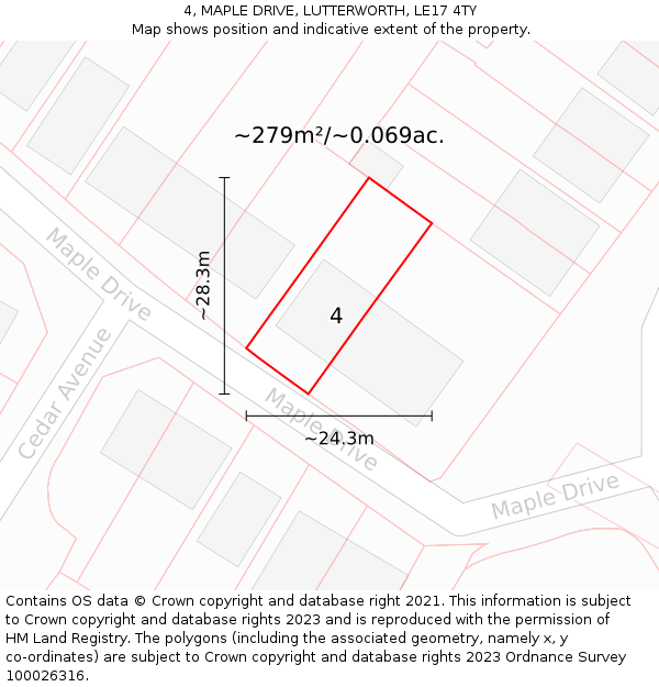 4, MAPLE DRIVE, LUTTERWORTH, LE17 4TY: Plot and title map