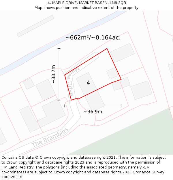 4, MAPLE DRIVE, MARKET RASEN, LN8 3QB: Plot and title map