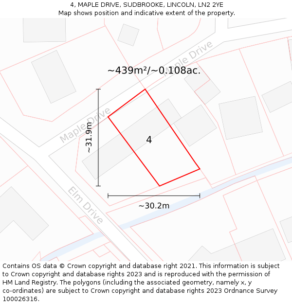 4, MAPLE DRIVE, SUDBROOKE, LINCOLN, LN2 2YE: Plot and title map