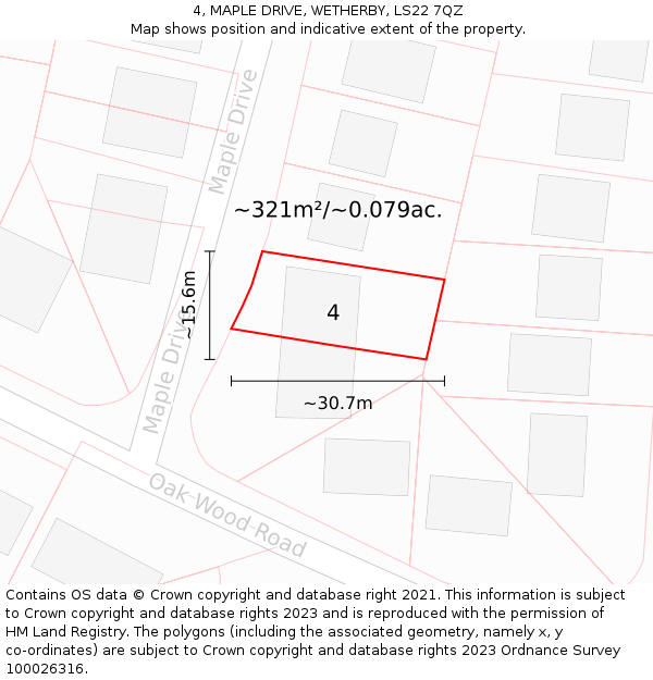 4, MAPLE DRIVE, WETHERBY, LS22 7QZ: Plot and title map
