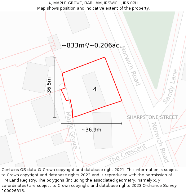 4, MAPLE GROVE, BARHAM, IPSWICH, IP6 0PH: Plot and title map