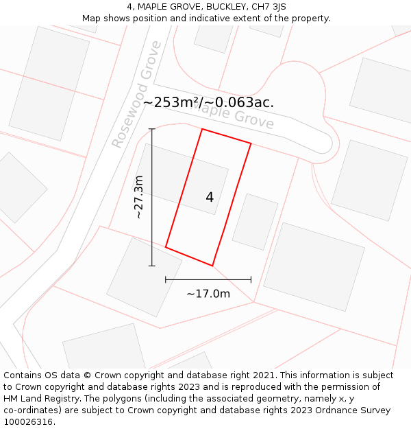 4, MAPLE GROVE, BUCKLEY, CH7 3JS: Plot and title map