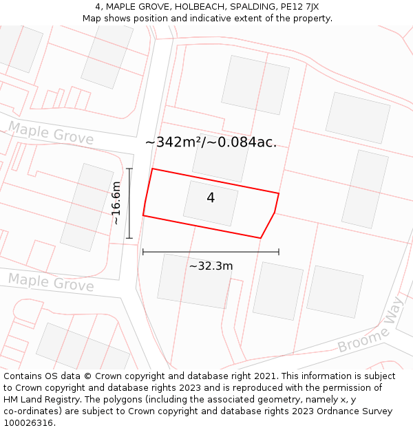 4, MAPLE GROVE, HOLBEACH, SPALDING, PE12 7JX: Plot and title map