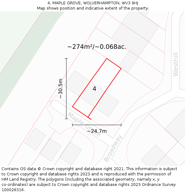 4, MAPLE GROVE, WOLVERHAMPTON, WV3 9HJ: Plot and title map
