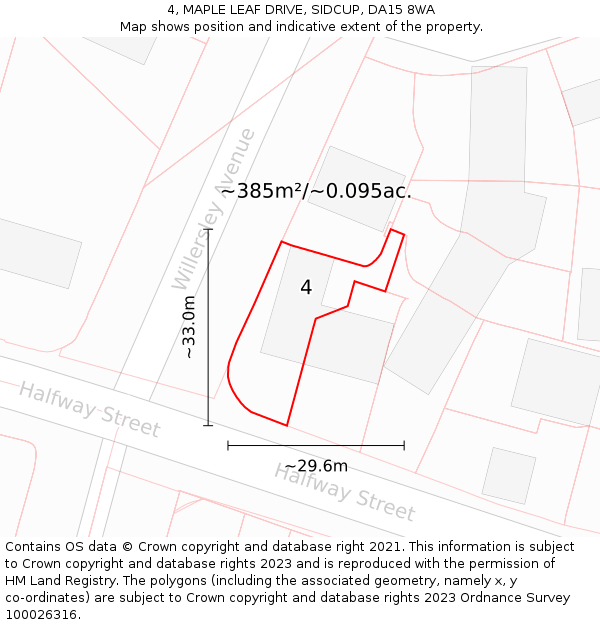4, MAPLE LEAF DRIVE, SIDCUP, DA15 8WA: Plot and title map