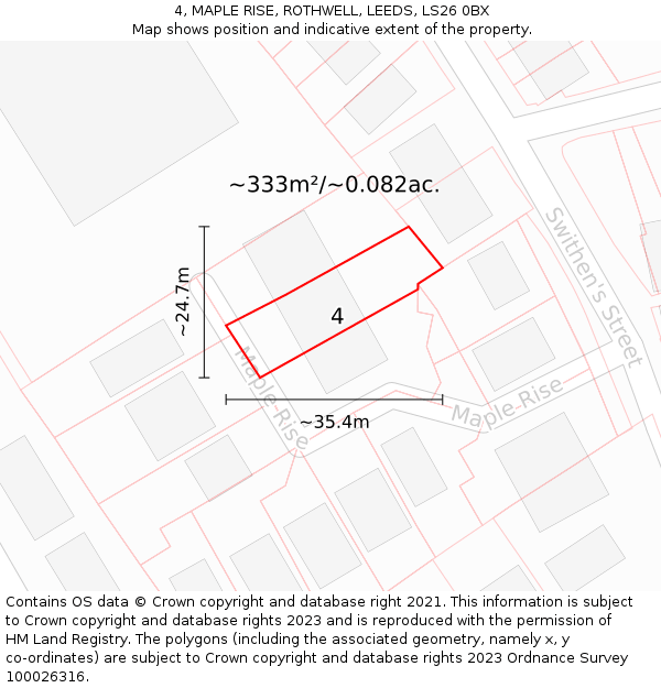 4, MAPLE RISE, ROTHWELL, LEEDS, LS26 0BX: Plot and title map