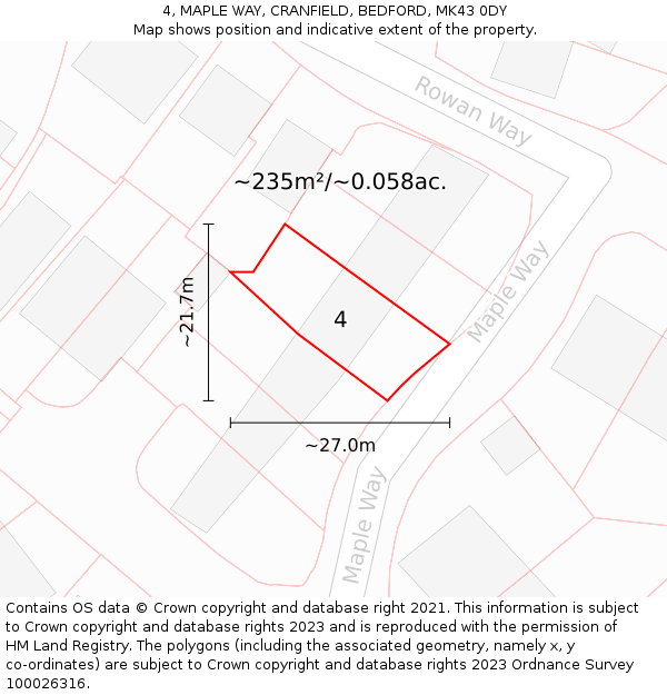 4, MAPLE WAY, CRANFIELD, BEDFORD, MK43 0DY: Plot and title map