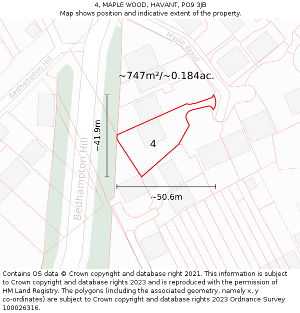 4, MAPLE WOOD, HAVANT, PO9 3JB: Plot and title map