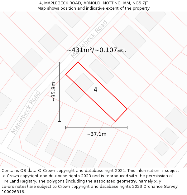 4, MAPLEBECK ROAD, ARNOLD, NOTTINGHAM, NG5 7JT: Plot and title map