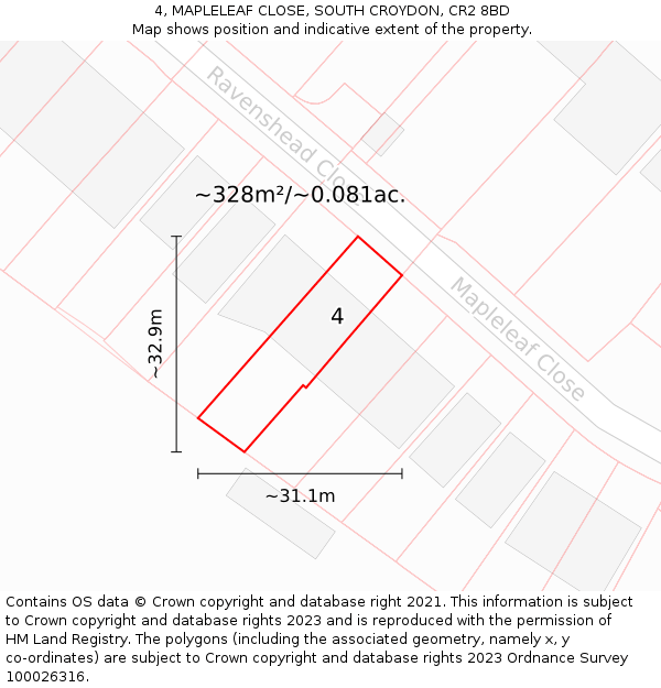 4, MAPLELEAF CLOSE, SOUTH CROYDON, CR2 8BD: Plot and title map