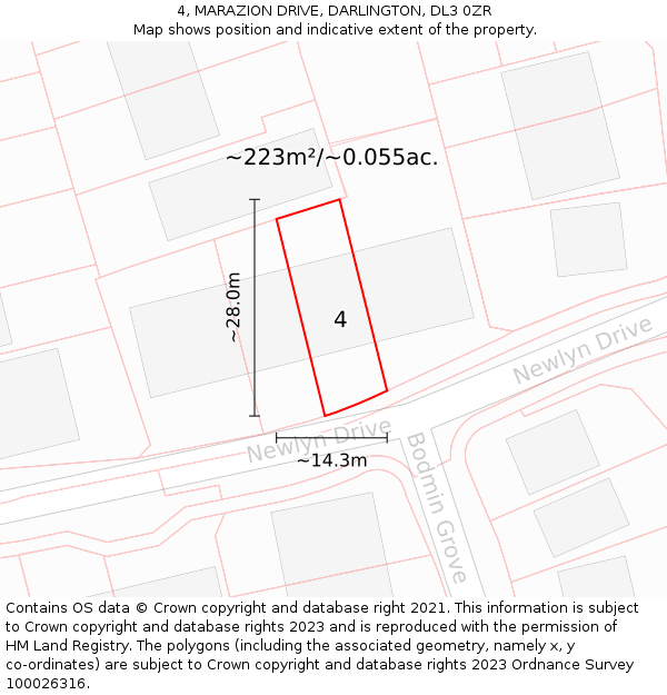 4, MARAZION DRIVE, DARLINGTON, DL3 0ZR: Plot and title map