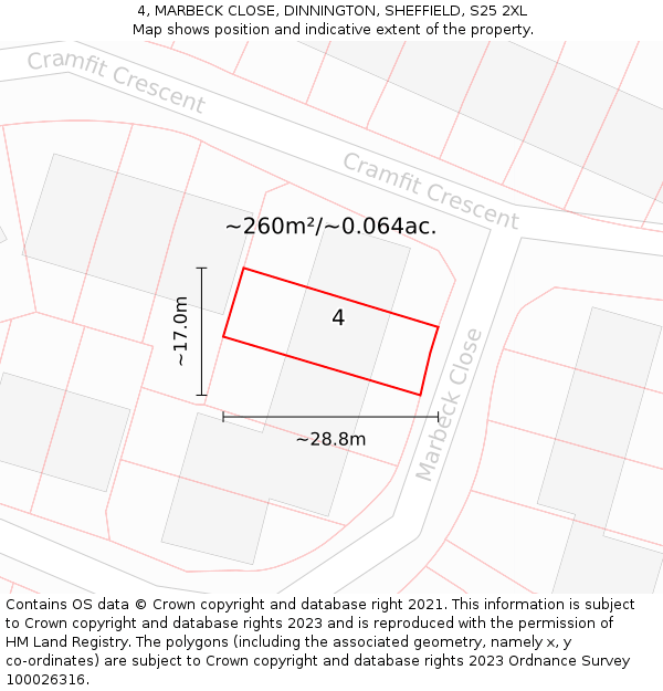 4, MARBECK CLOSE, DINNINGTON, SHEFFIELD, S25 2XL: Plot and title map