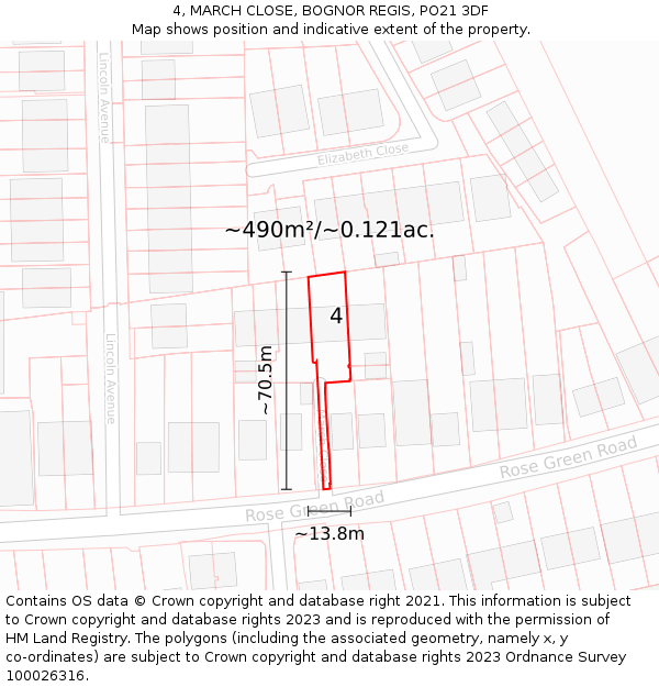 4, MARCH CLOSE, BOGNOR REGIS, PO21 3DF: Plot and title map