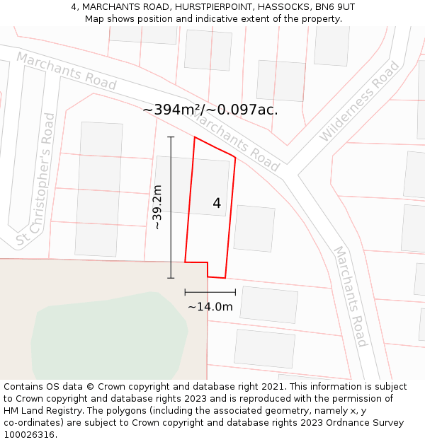 4, MARCHANTS ROAD, HURSTPIERPOINT, HASSOCKS, BN6 9UT: Plot and title map