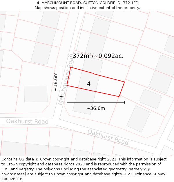 4, MARCHMOUNT ROAD, SUTTON COLDFIELD, B72 1EF: Plot and title map