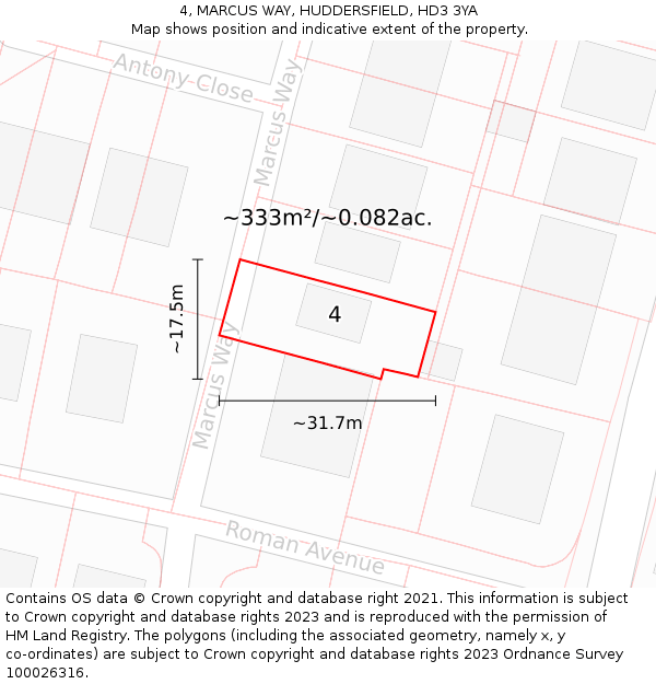 4, MARCUS WAY, HUDDERSFIELD, HD3 3YA: Plot and title map
