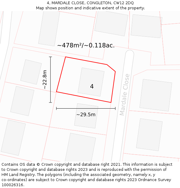 4, MARDALE CLOSE, CONGLETON, CW12 2DQ: Plot and title map
