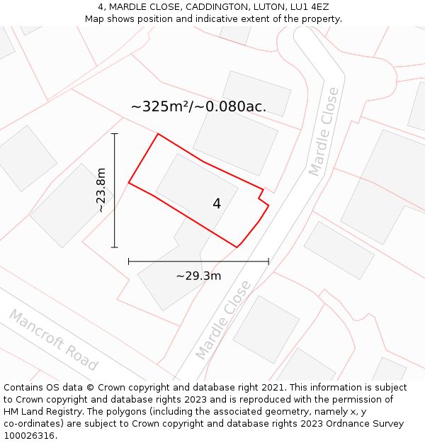 4, MARDLE CLOSE, CADDINGTON, LUTON, LU1 4EZ: Plot and title map