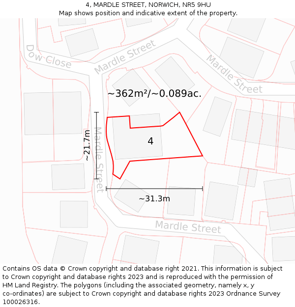 4, MARDLE STREET, NORWICH, NR5 9HU: Plot and title map