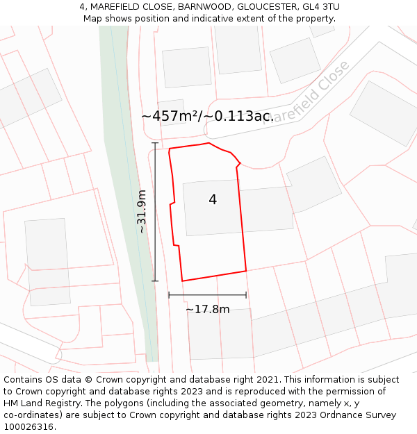 4, MAREFIELD CLOSE, BARNWOOD, GLOUCESTER, GL4 3TU: Plot and title map