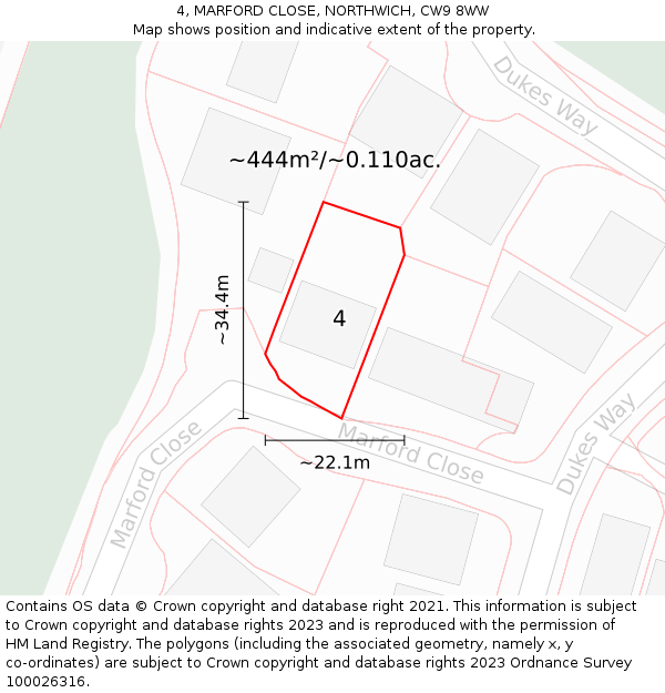 4, MARFORD CLOSE, NORTHWICH, CW9 8WW: Plot and title map