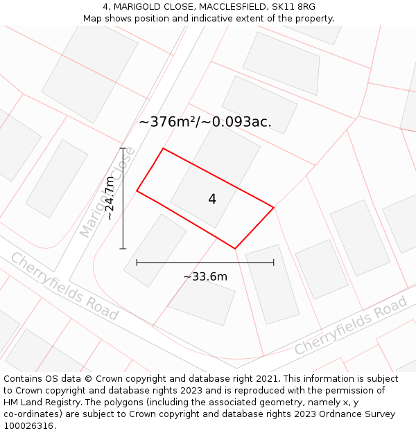 4, MARIGOLD CLOSE, MACCLESFIELD, SK11 8RG: Plot and title map