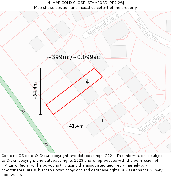 4, MARIGOLD CLOSE, STAMFORD, PE9 2WJ: Plot and title map