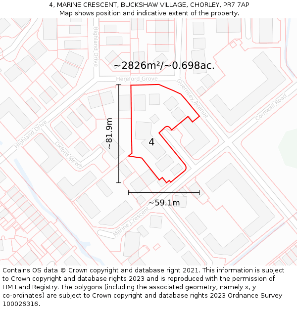 4, MARINE CRESCENT, BUCKSHAW VILLAGE, CHORLEY, PR7 7AP: Plot and title map