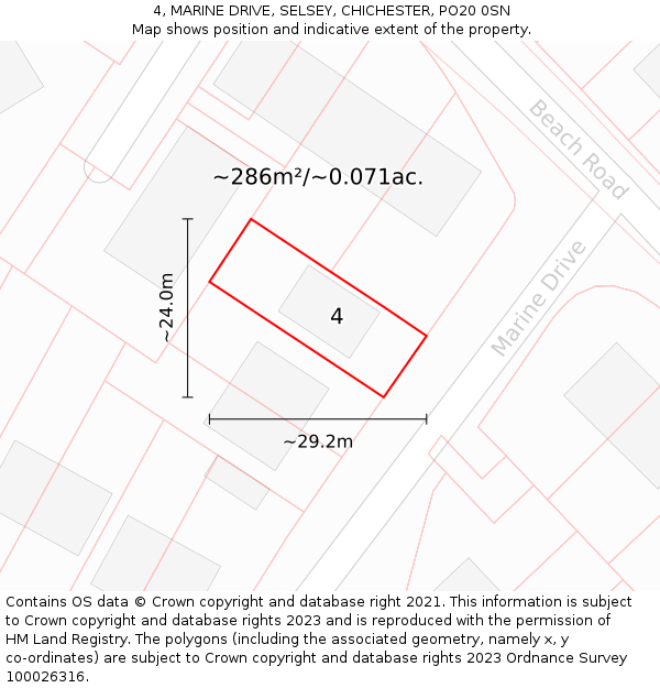 4, MARINE DRIVE, SELSEY, CHICHESTER, PO20 0SN: Plot and title map