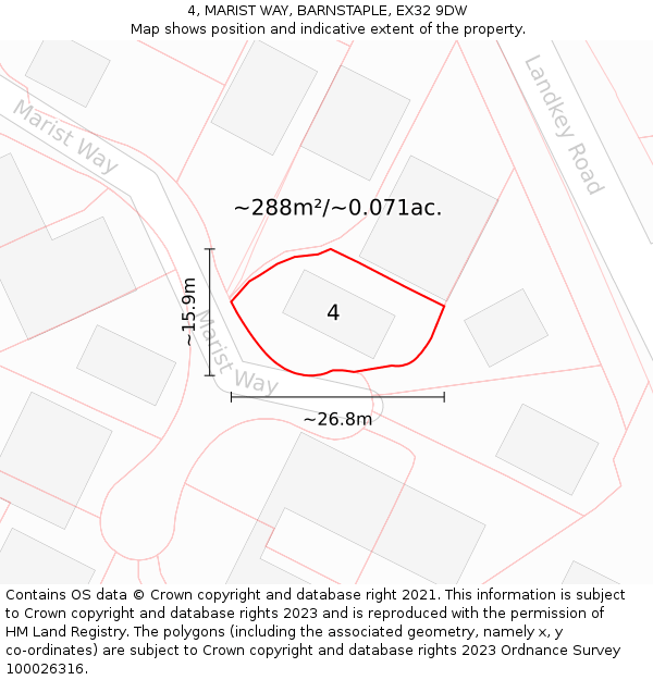 4, MARIST WAY, BARNSTAPLE, EX32 9DW: Plot and title map