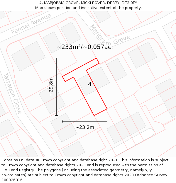 4, MARJORAM GROVE, MICKLEOVER, DERBY, DE3 0FY: Plot and title map