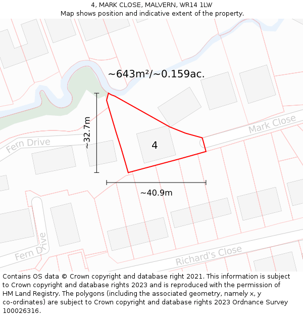 4, MARK CLOSE, MALVERN, WR14 1LW: Plot and title map