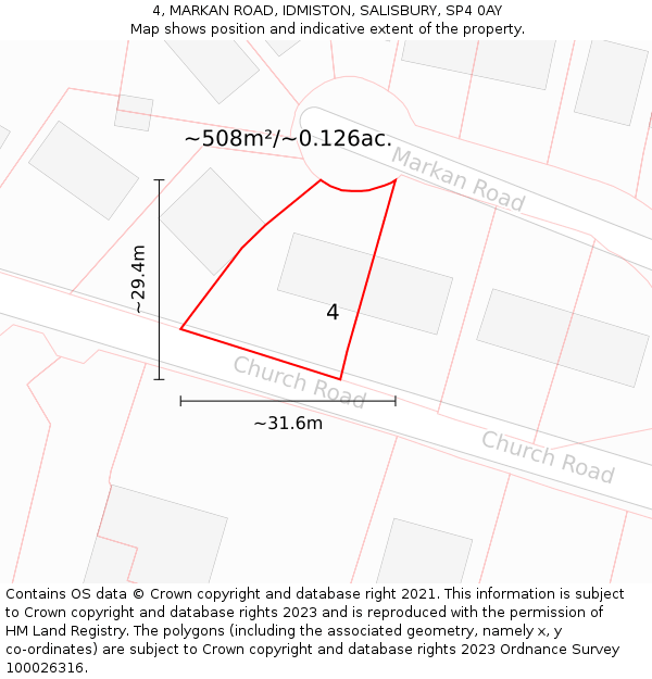 4, MARKAN ROAD, IDMISTON, SALISBURY, SP4 0AY: Plot and title map