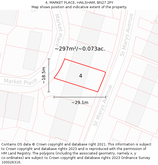 4, MARKET PLACE, HAILSHAM, BN27 2PY: Plot and title map