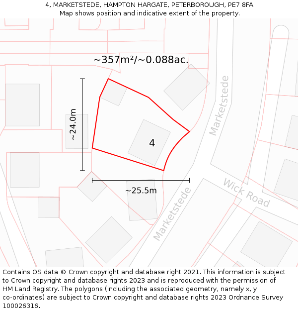 4, MARKETSTEDE, HAMPTON HARGATE, PETERBOROUGH, PE7 8FA: Plot and title map