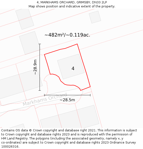 4, MARKHAMS ORCHARD, GRIMSBY, DN33 2LP: Plot and title map