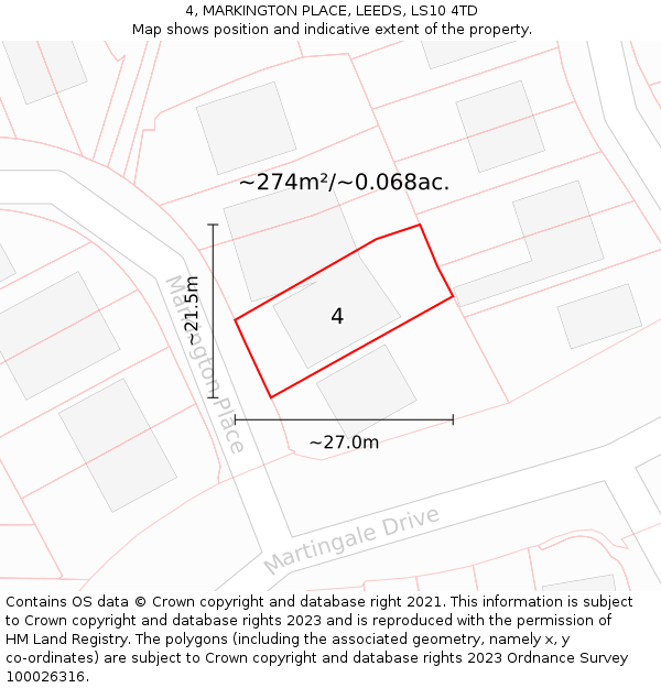 4, MARKINGTON PLACE, LEEDS, LS10 4TD: Plot and title map