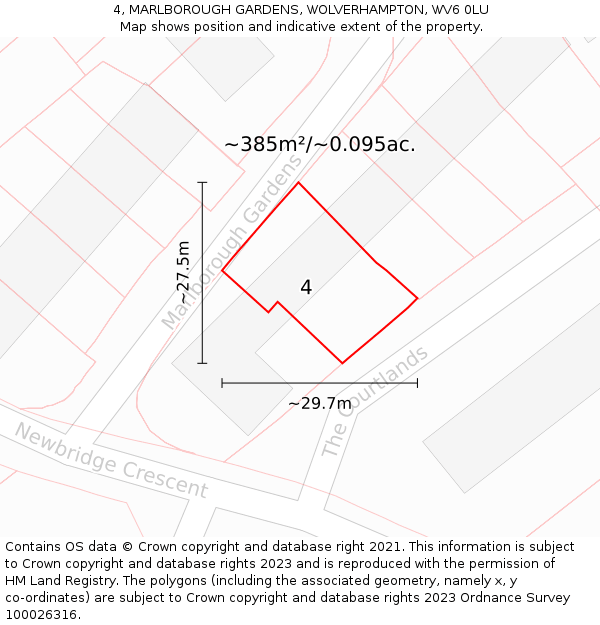 4, MARLBOROUGH GARDENS, WOLVERHAMPTON, WV6 0LU: Plot and title map