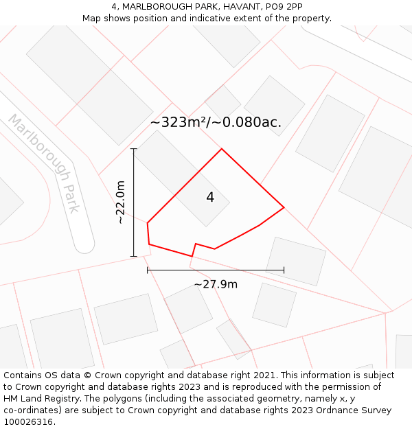 4, MARLBOROUGH PARK, HAVANT, PO9 2PP: Plot and title map