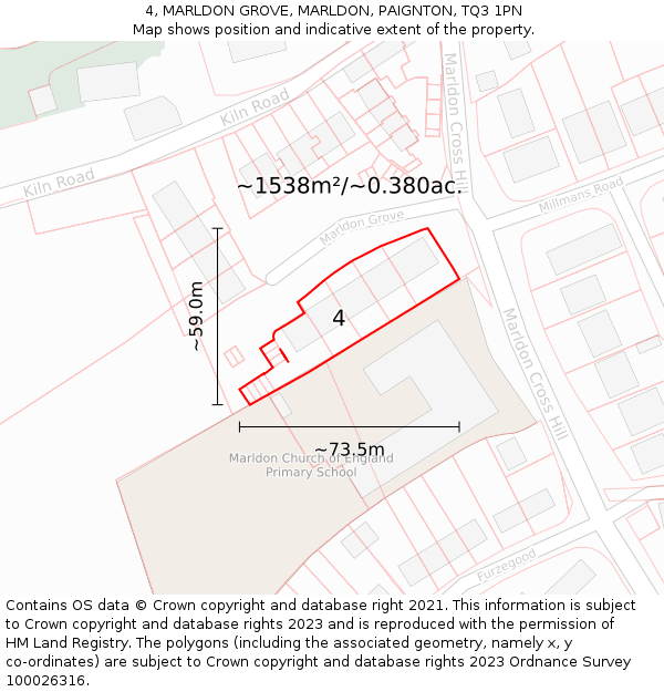4, MARLDON GROVE, MARLDON, PAIGNTON, TQ3 1PN: Plot and title map