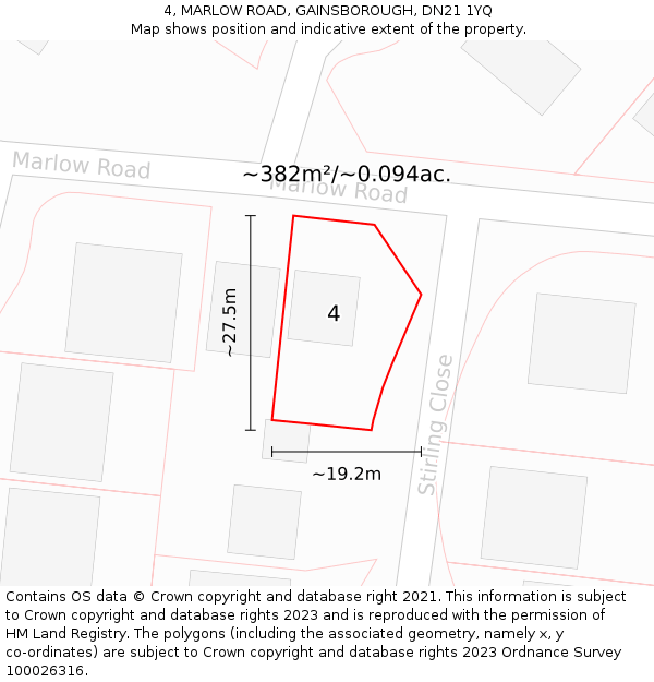4, MARLOW ROAD, GAINSBOROUGH, DN21 1YQ: Plot and title map