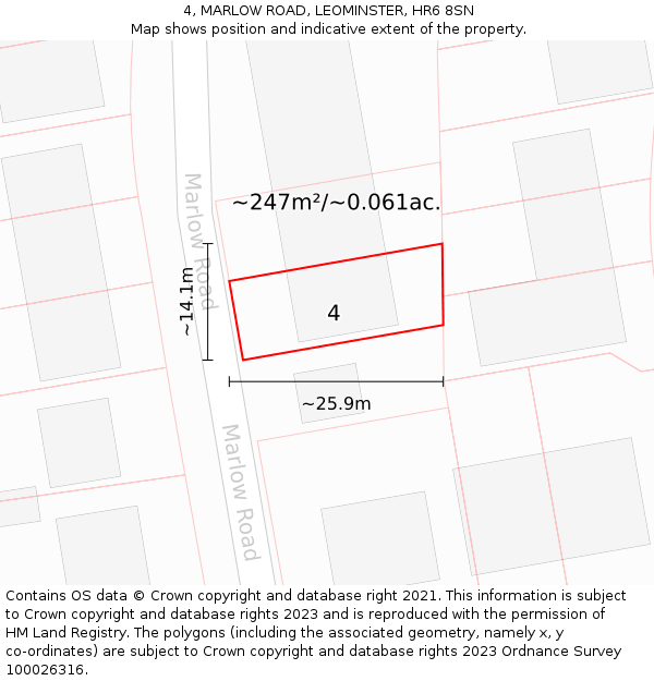 4, MARLOW ROAD, LEOMINSTER, HR6 8SN: Plot and title map