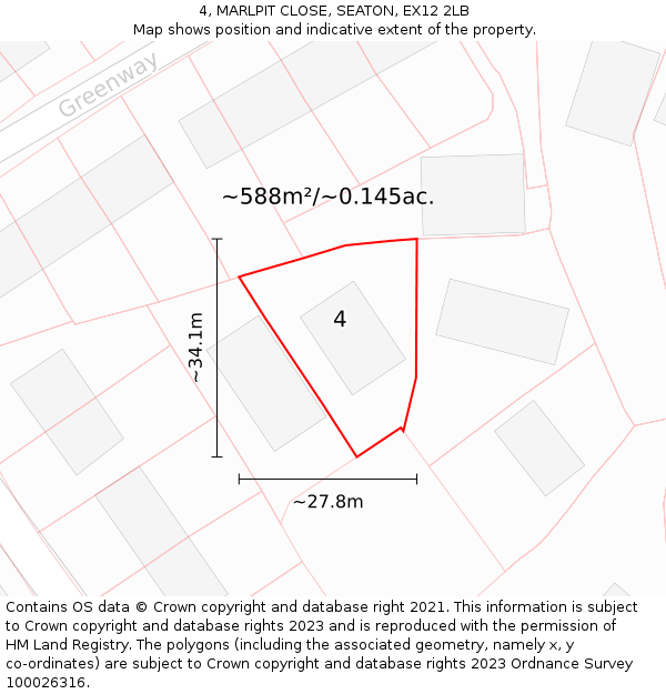 4, MARLPIT CLOSE, SEATON, EX12 2LB: Plot and title map