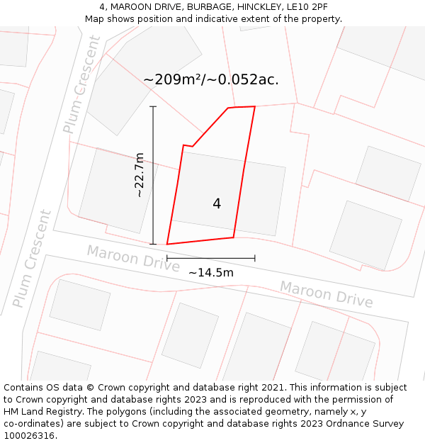 4, MAROON DRIVE, BURBAGE, HINCKLEY, LE10 2PF: Plot and title map