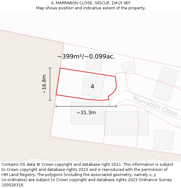 4, MARRABON CLOSE, SIDCUP, DA15 9EF: Plot and title map