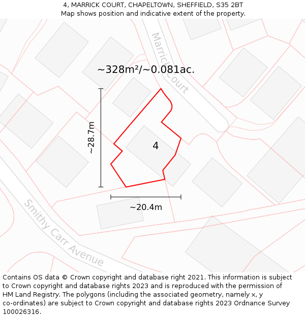 4, MARRICK COURT, CHAPELTOWN, SHEFFIELD, S35 2BT: Plot and title map