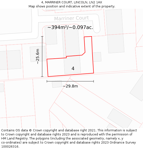 4, MARRINER COURT, LINCOLN, LN2 1AX: Plot and title map