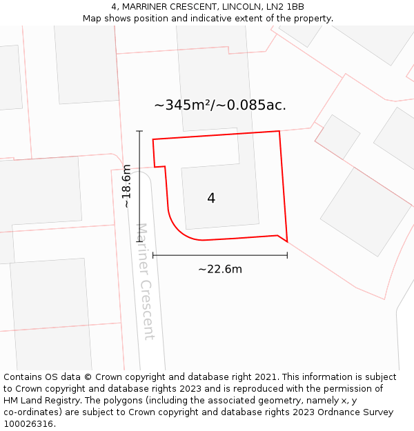4, MARRINER CRESCENT, LINCOLN, LN2 1BB: Plot and title map
