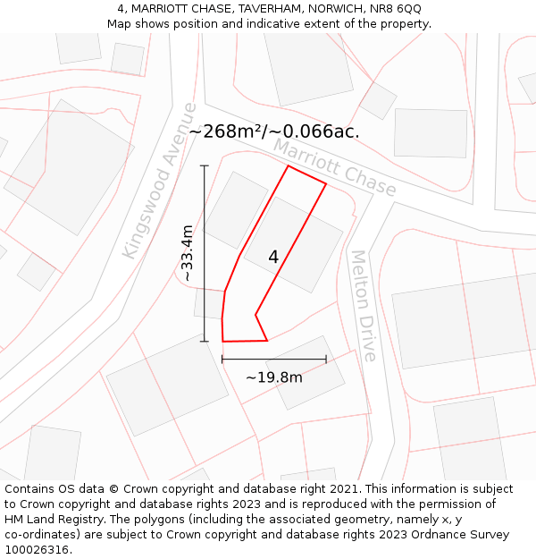 4, MARRIOTT CHASE, TAVERHAM, NORWICH, NR8 6QQ: Plot and title map